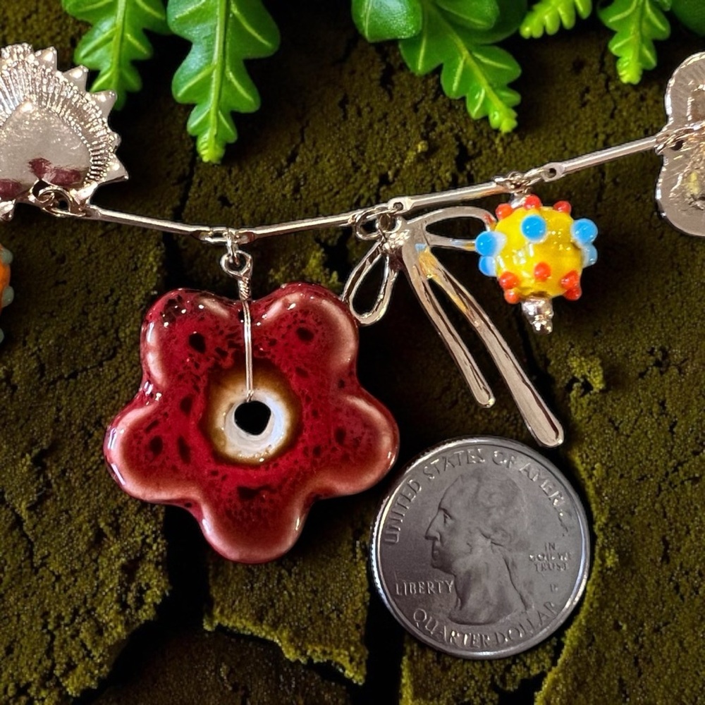 Vibrant Gold Toned Autumn inspired charm necklace Glass Ceramic Enamel charms - Picture 17 of 17